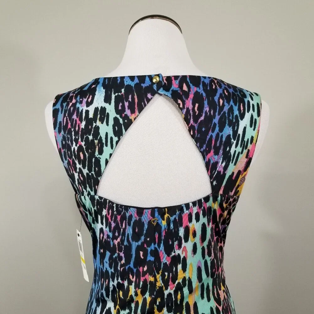 NEW Thalia Sodi Sleeveless Sheath Dress M Colorful Abstract Animal Print Ruched